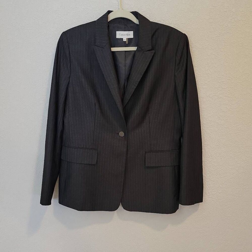 CALVIN KLEIN Women's Striped Blazer Jacket Black Size 12